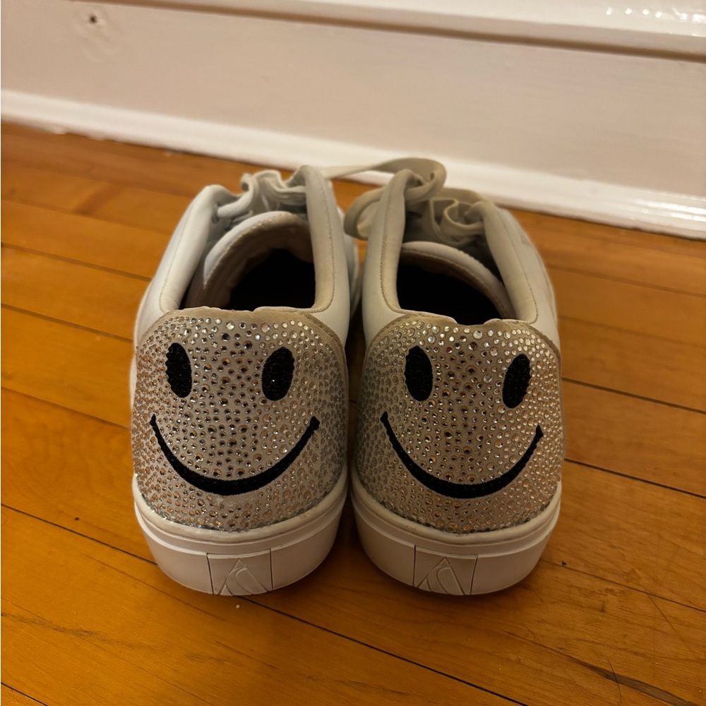 White Sparkley Smiley Skechers Lace-Up Sneakers